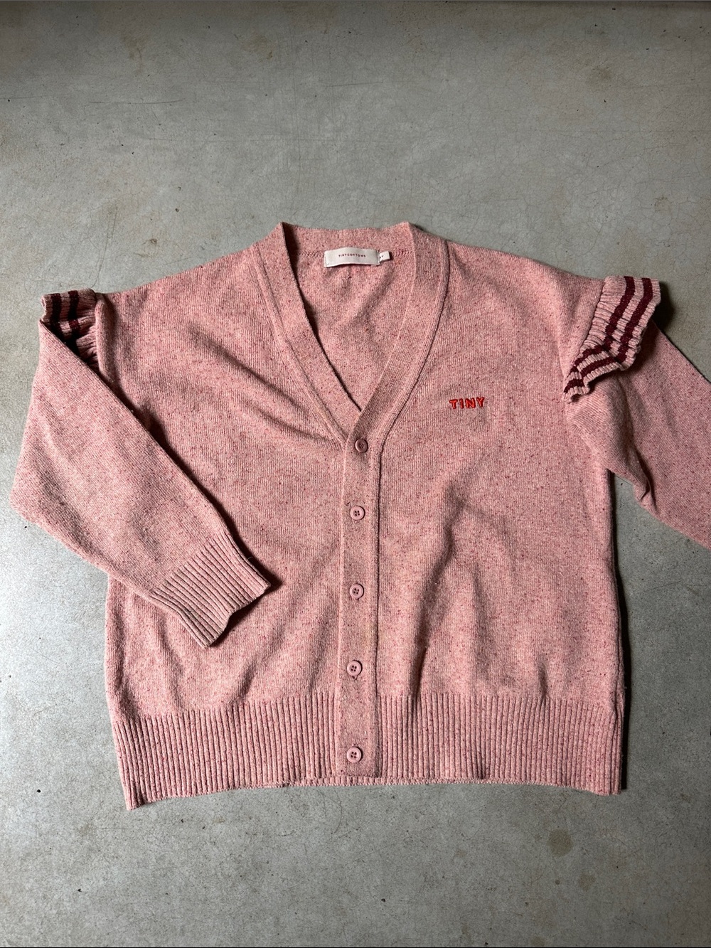 Kids’ Tiny Cottons Embroidered Pink Wool Cardigan Sweater